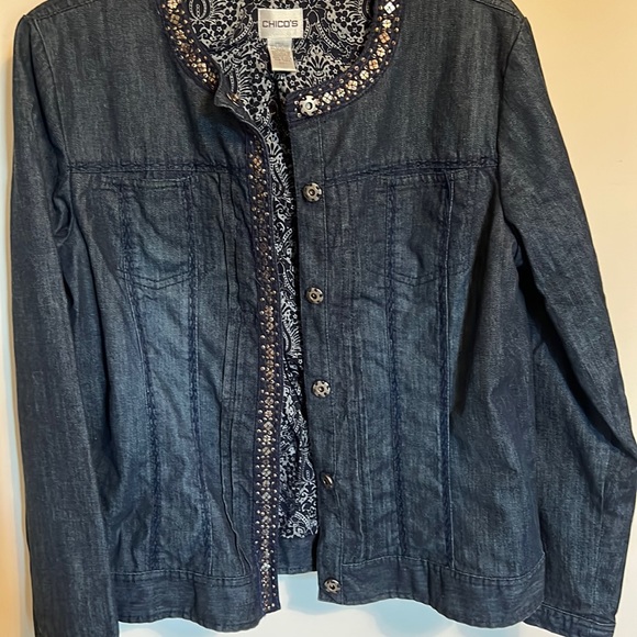Chicos Embellished Snap Front Denim Jacket - Picture 5 of 7